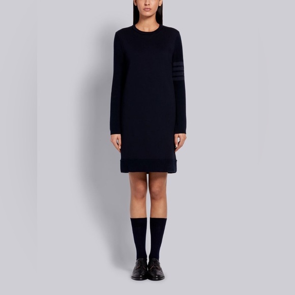 Thom Browne Dresses & Skirts - Thom Browne NAVY CLASSIC LOOPBACK TONAL 4-BAR CREWNECK SWEATER DRESS
